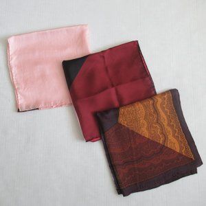 Lot of 3 Men's ASHEAR Pocket Square 100% Silk Handkerchief Italy Vintage